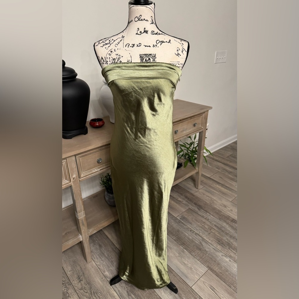 Women’s Satin Silk Low Back Tube Top Maxi Dress